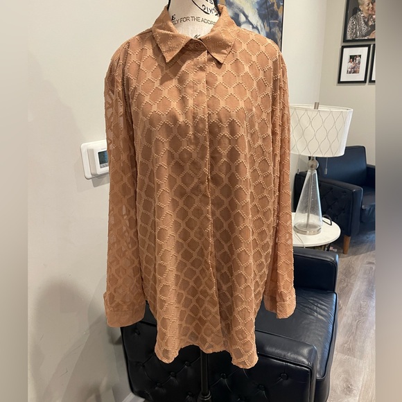 Tops - Textured Button-Up Long Sleeve Blouse - Size 2XL